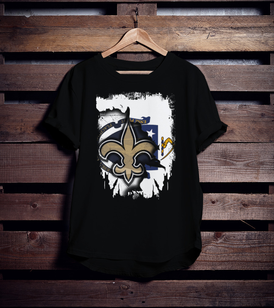 Together Massachusetts New Orleans Saints Fleur-de-Lis Flag Fusion T-Shirt