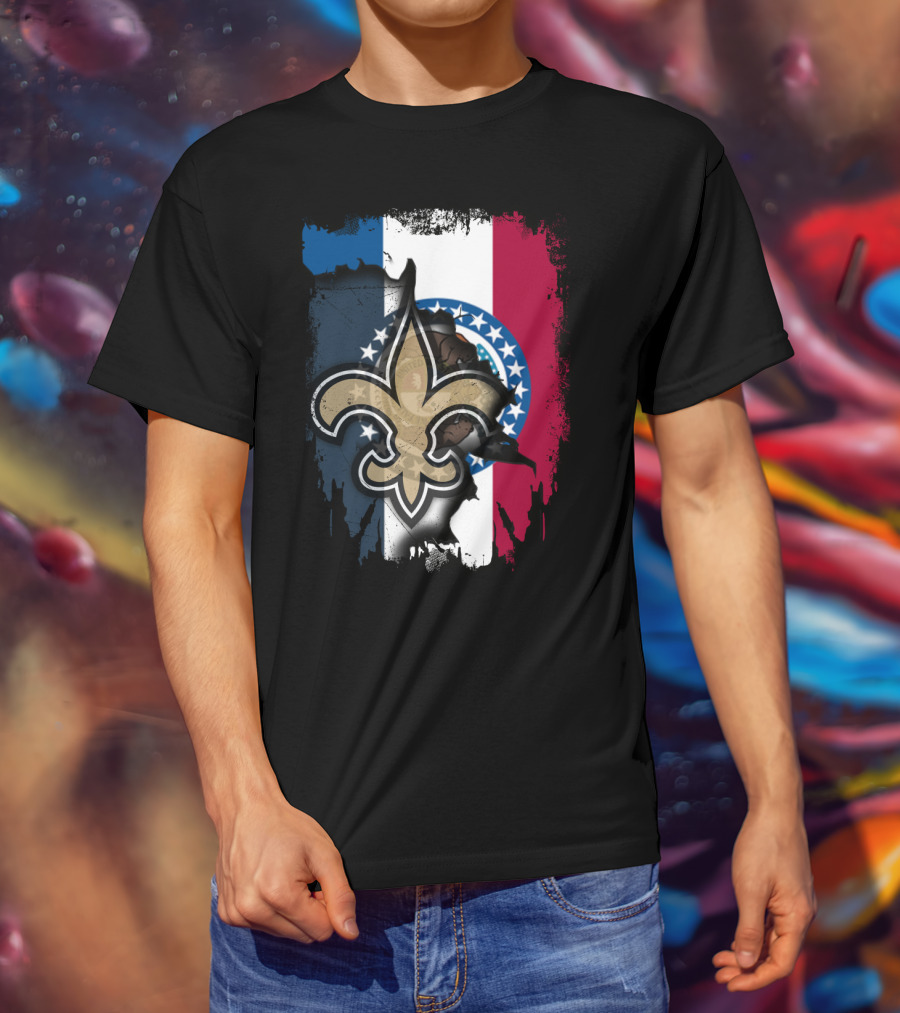 Missouri Flag With New Orleans Saints Fleur-de-Lis T-Shirt
