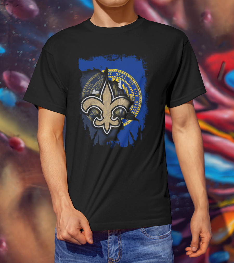 Nebraska State Seal With Saints Fleur-de-Lis Emblem T-Shirt
