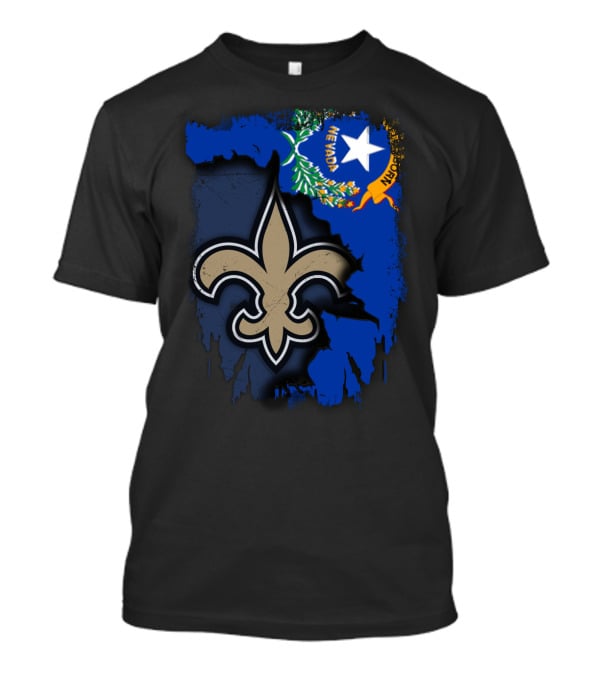 Nevada State Flag With New Orleans Saints Fleur-de-lis T-Shirt