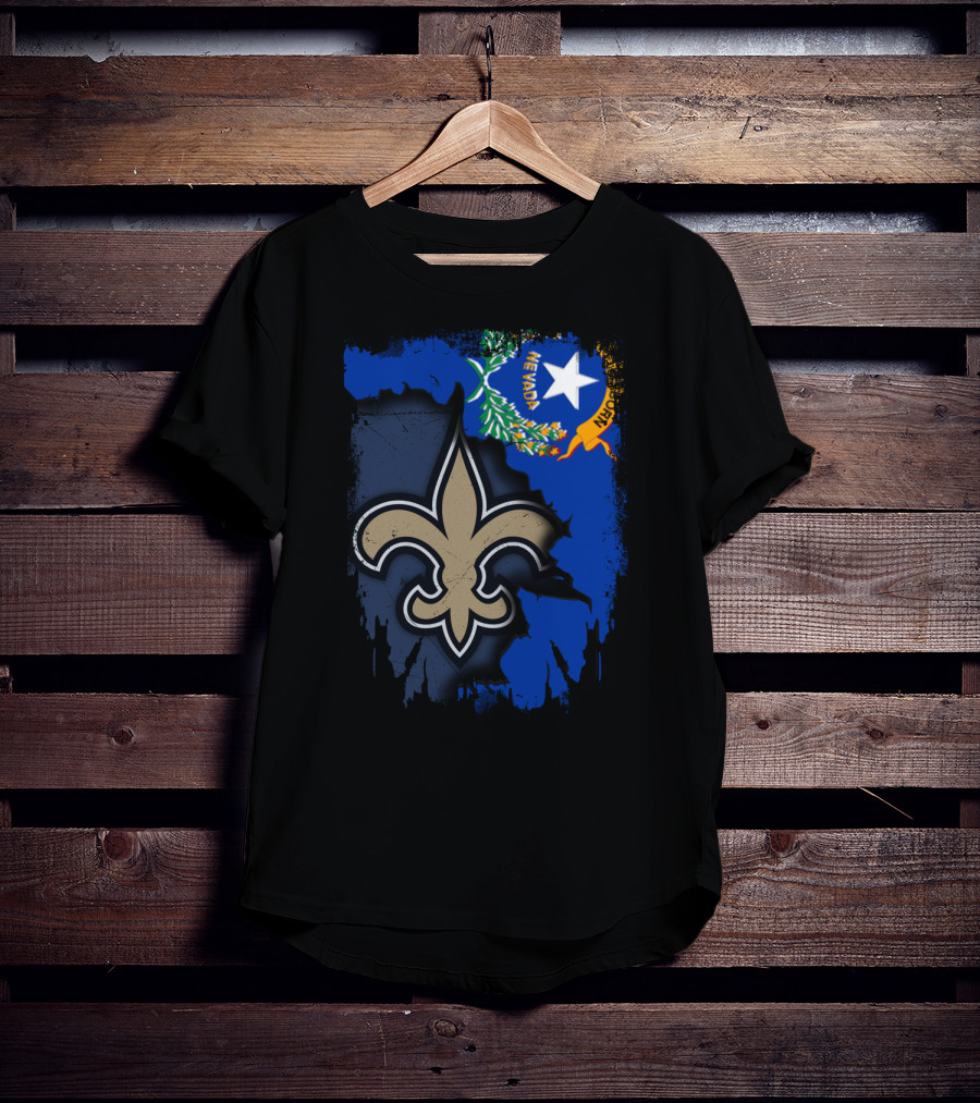 Nevada State Flag With New Orleans Saints Fleur-de-lis T-Shirt