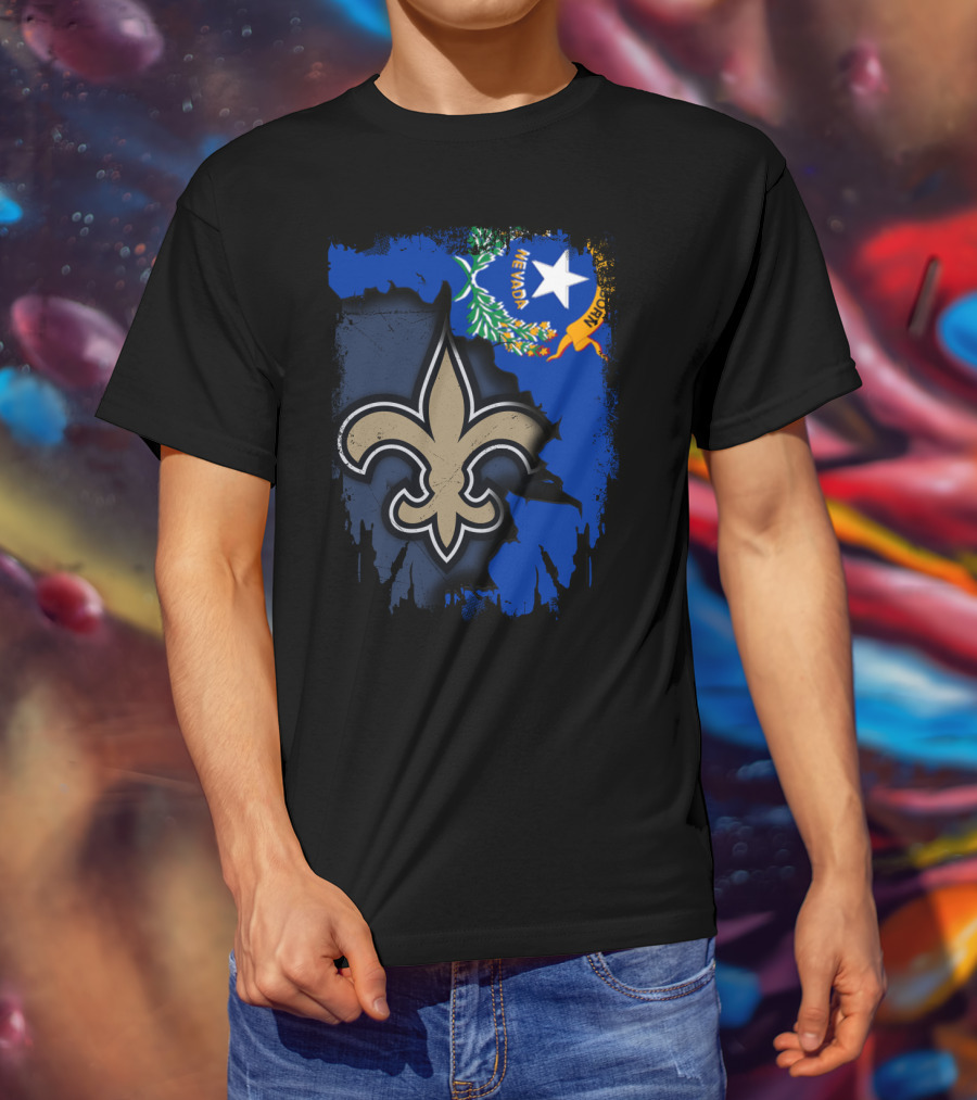 Nevada State Flag With New Orleans Saints Fleur-de-lis T-Shirt