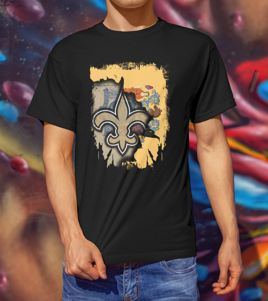 New Jersey State Emblem With Fleur-de-Lis Saints Symbol Fusion T-Shirt