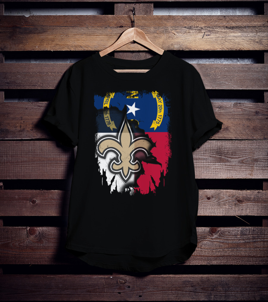 North Carolina Flag With New Orleans Saints Fleur-de-Lis T-Shirt