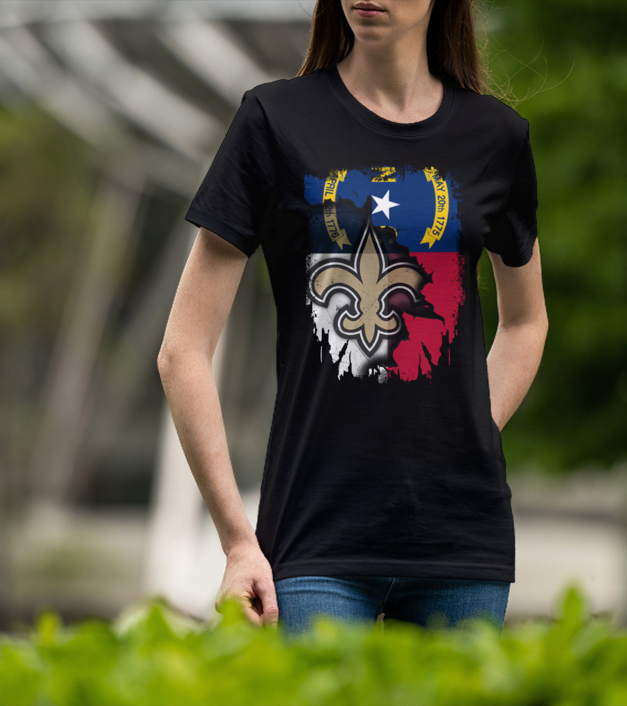 North Carolina Flag With New Orleans Saints Fleur-de-Lis T-Shirt