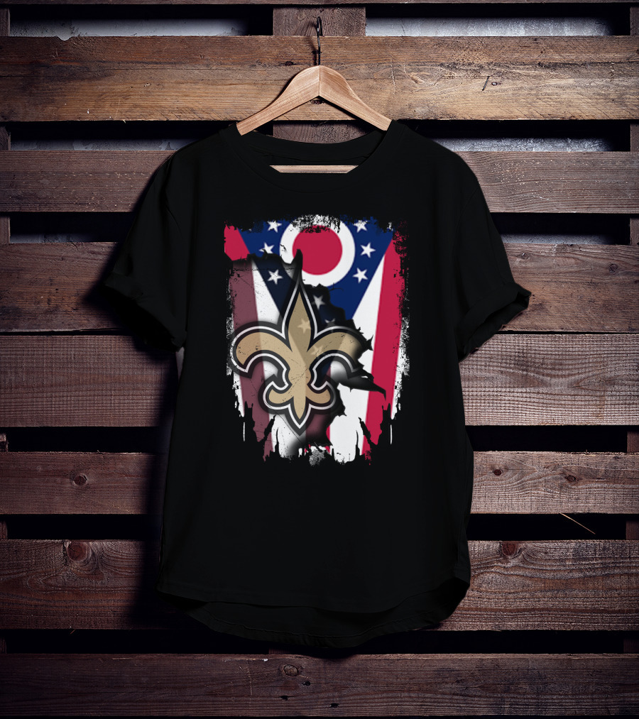 Ohio Flag New Orleans Saints Fleur-De-Lis Fusion T-Shirt