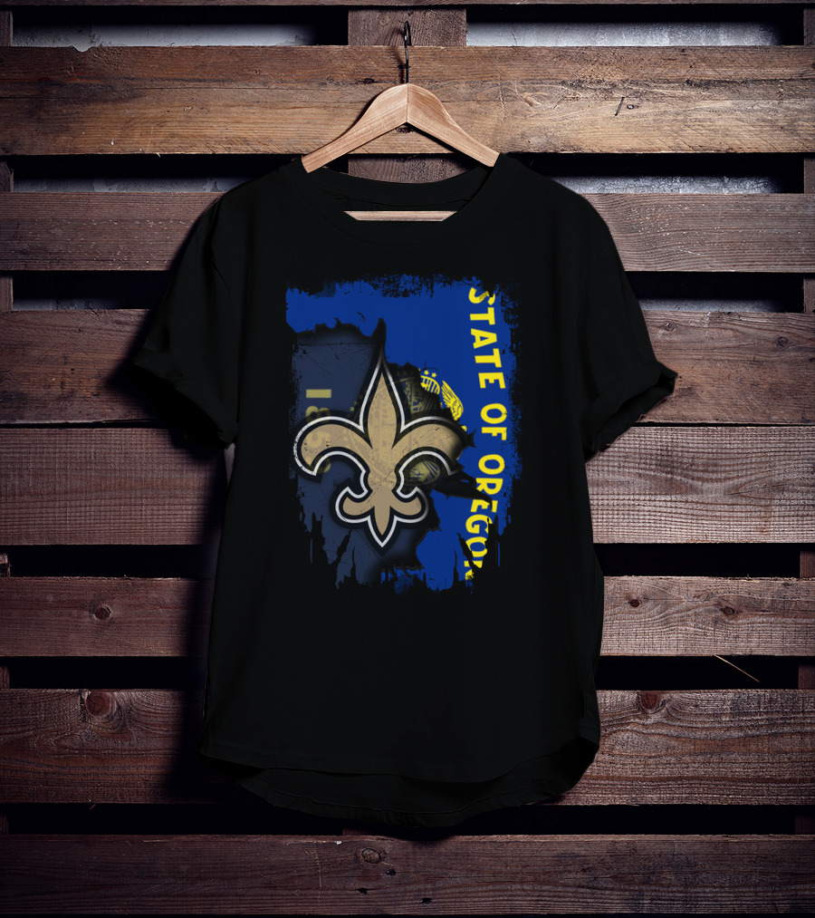State Of Oregon With New Orleans Saints Fleur-de-lis T-Shirt