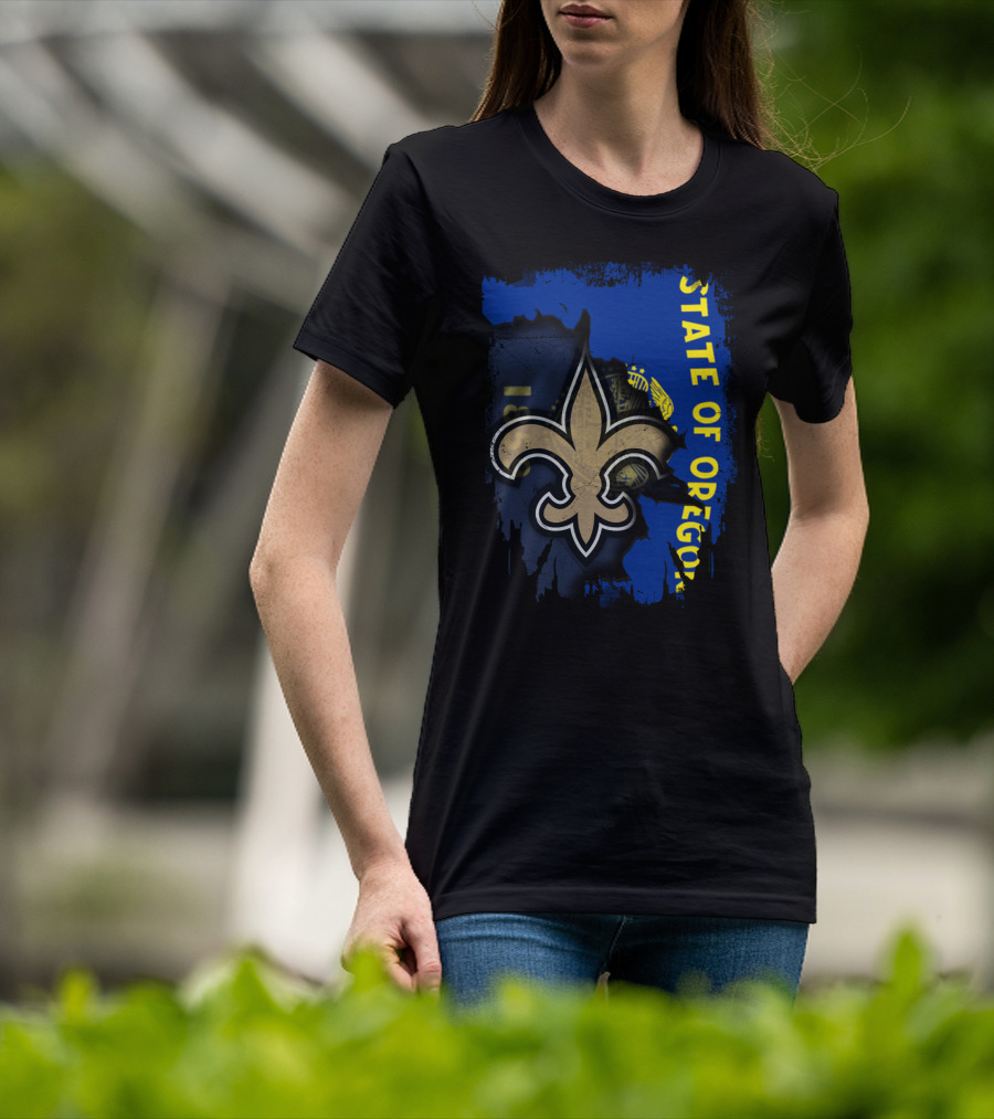 State Of Oregon With New Orleans Saints Fleur-de-lis T-Shirt