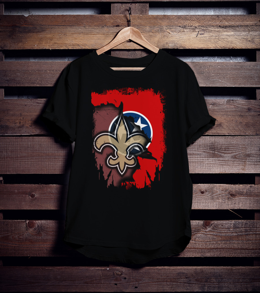 Together Tennessee Fleur-de-Lis Saints Emblem With State Flag Background T-Shirt
