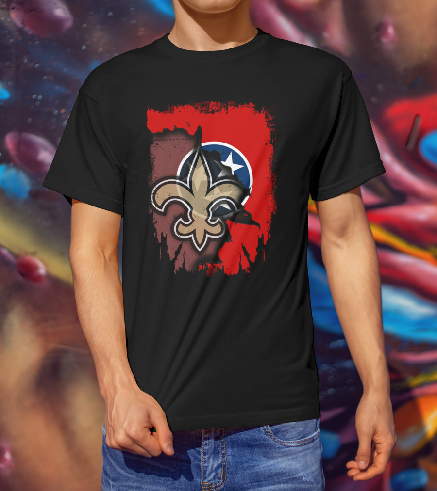 Together Tennessee Fleur-de-Lis Saints Emblem With State Flag Background T-Shirt