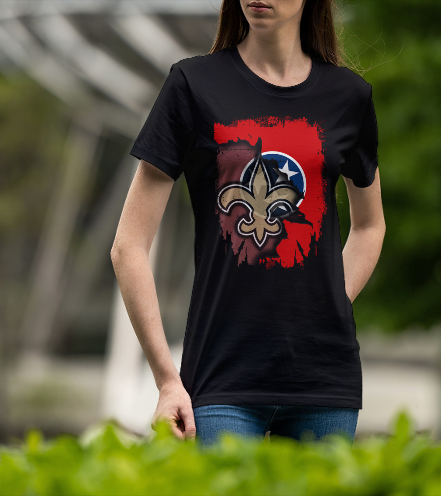 Together Tennessee Fleur-de-Lis Saints Emblem With State Flag Background T-Shirt