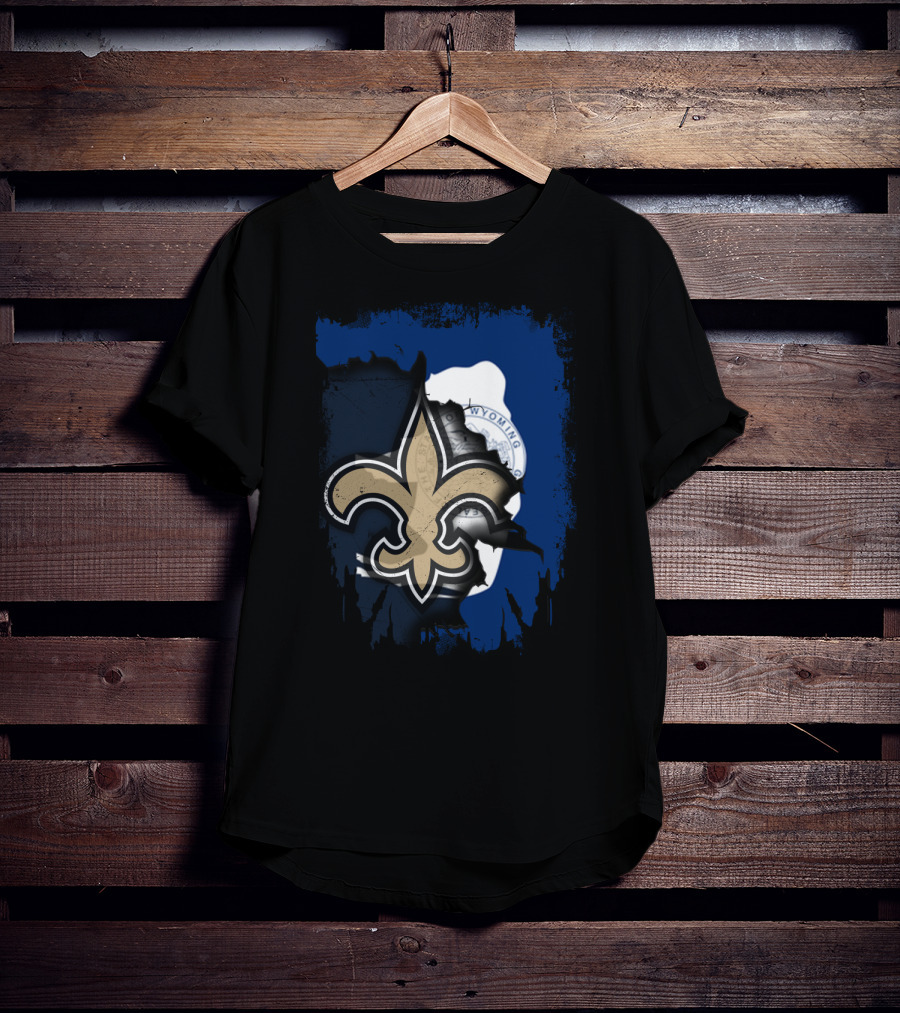 Wyoming New Orleans Saints Fleur-de-Lis Logo Fusion T-Shirt
