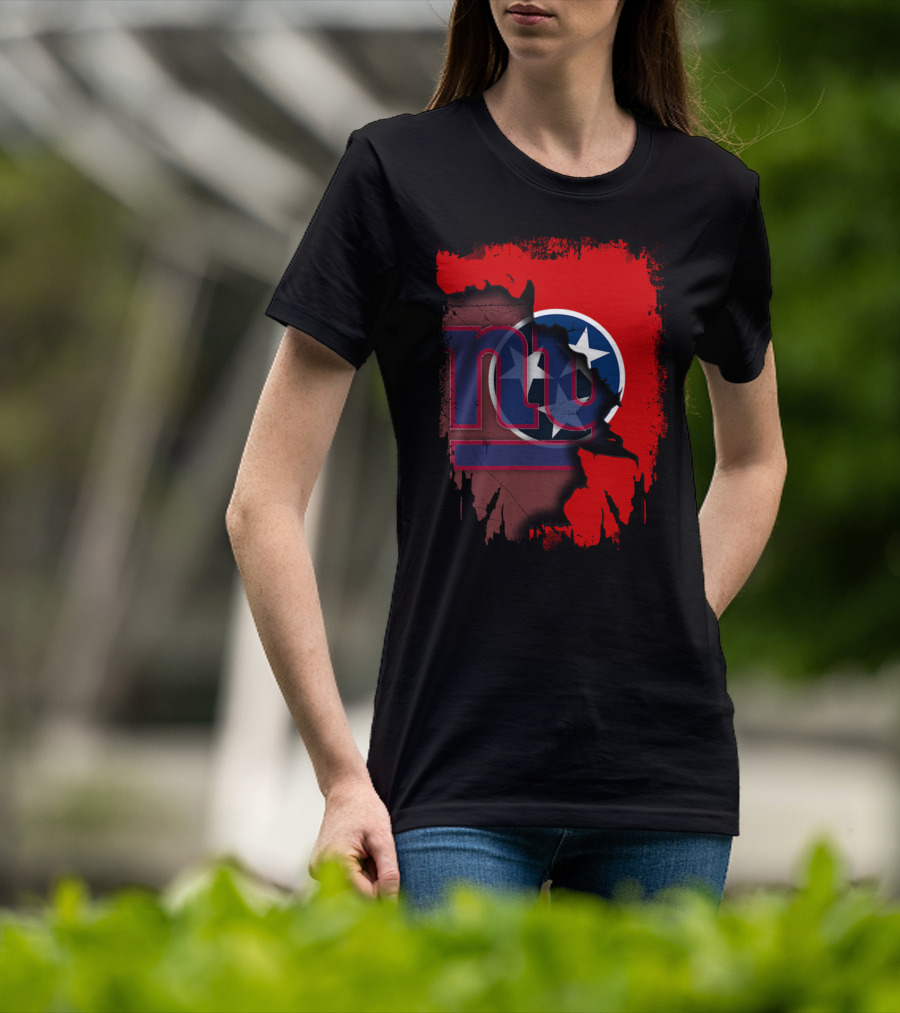 Tennessee Map With New York Giants Logo And State Flag Elements T-Shirt