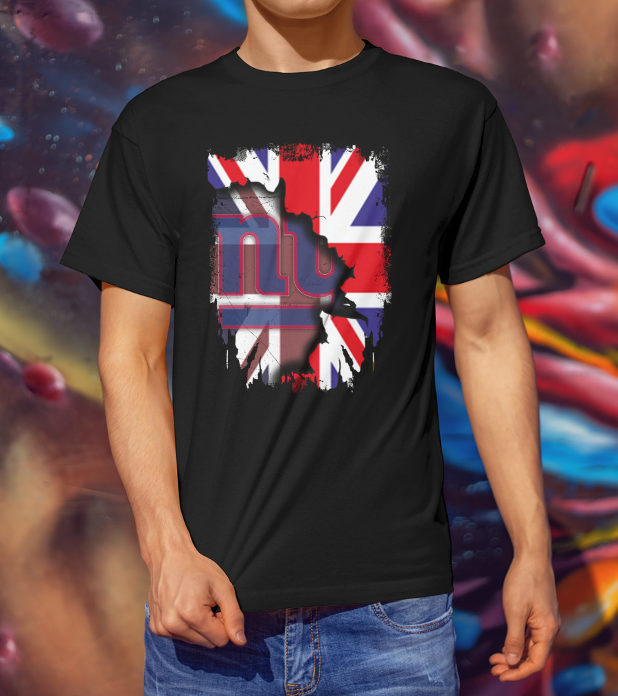 United Kingdom Flag With New York Giants Logo Overlay T-Shirt