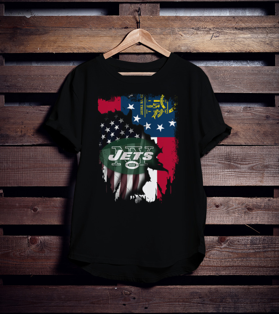 Georgia State Flag New York Jets American Flag Fusion T-Shirt