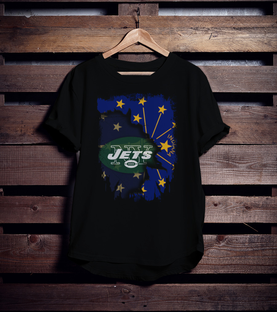 Indiana State Flag Background With New York Jets T-Shirt