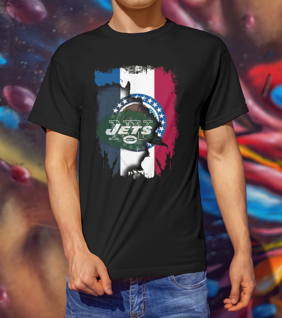 Missouri Flag With New York Jets Logo And United We Stand T-Shirt