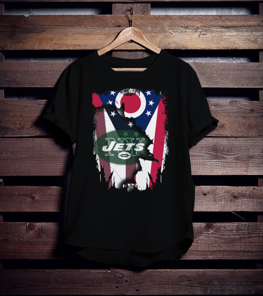 Ohio Flag With New York Jets Logo And Together Ohio T-Shirt