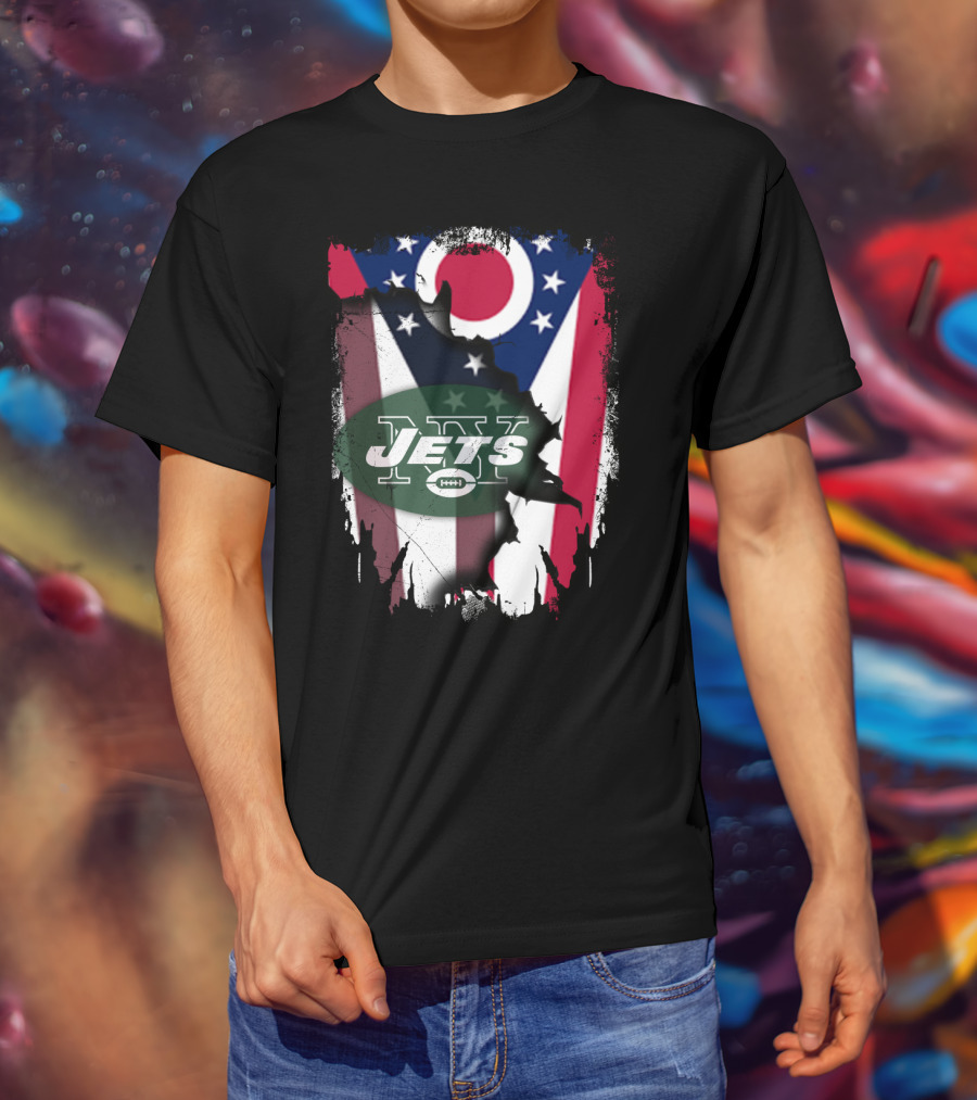 Ohio Flag With New York Jets Logo And Together Ohio T-Shirt