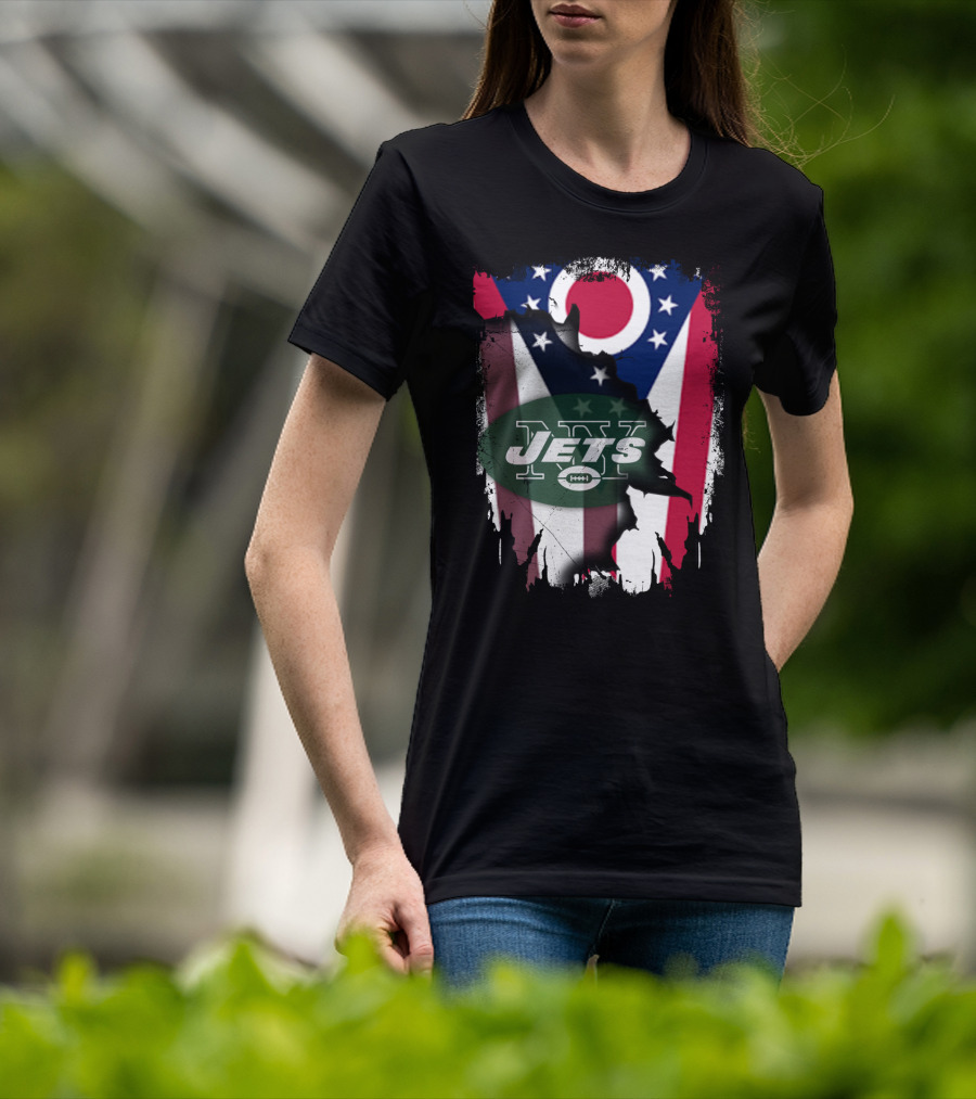 Ohio Flag With New York Jets Logo And Together Ohio T-Shirt
