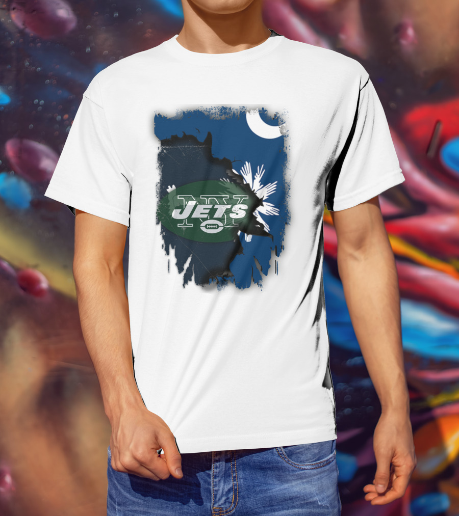 Jets With South Carolina State Flag And Crescent Moon Background T-Shirt