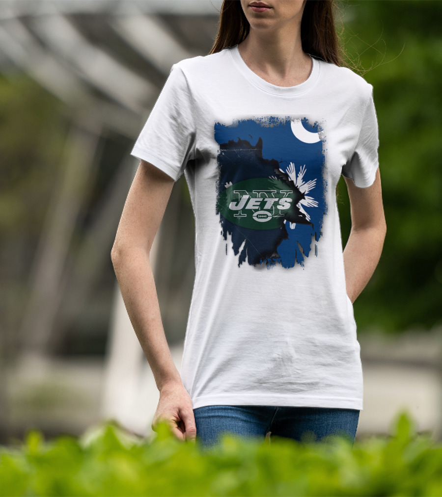 Jets With South Carolina State Flag And Crescent Moon Background T-Shirt