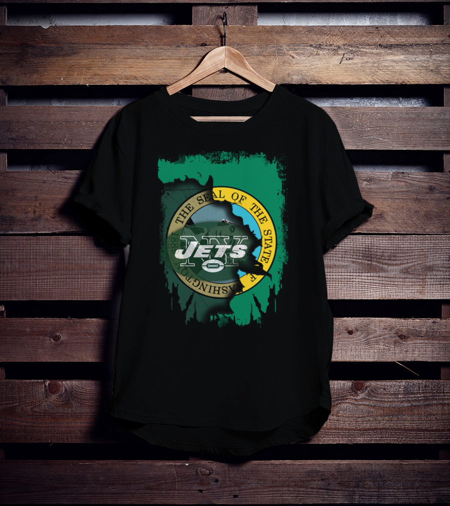 The Seal Of Washington With Jets Logo Overlay T-Shirt