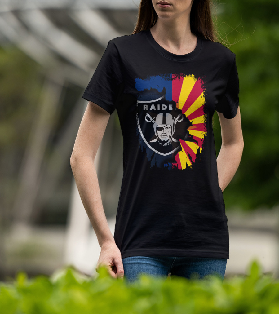 Arizona Flag With Raiders Logo Fusion T-Shirt