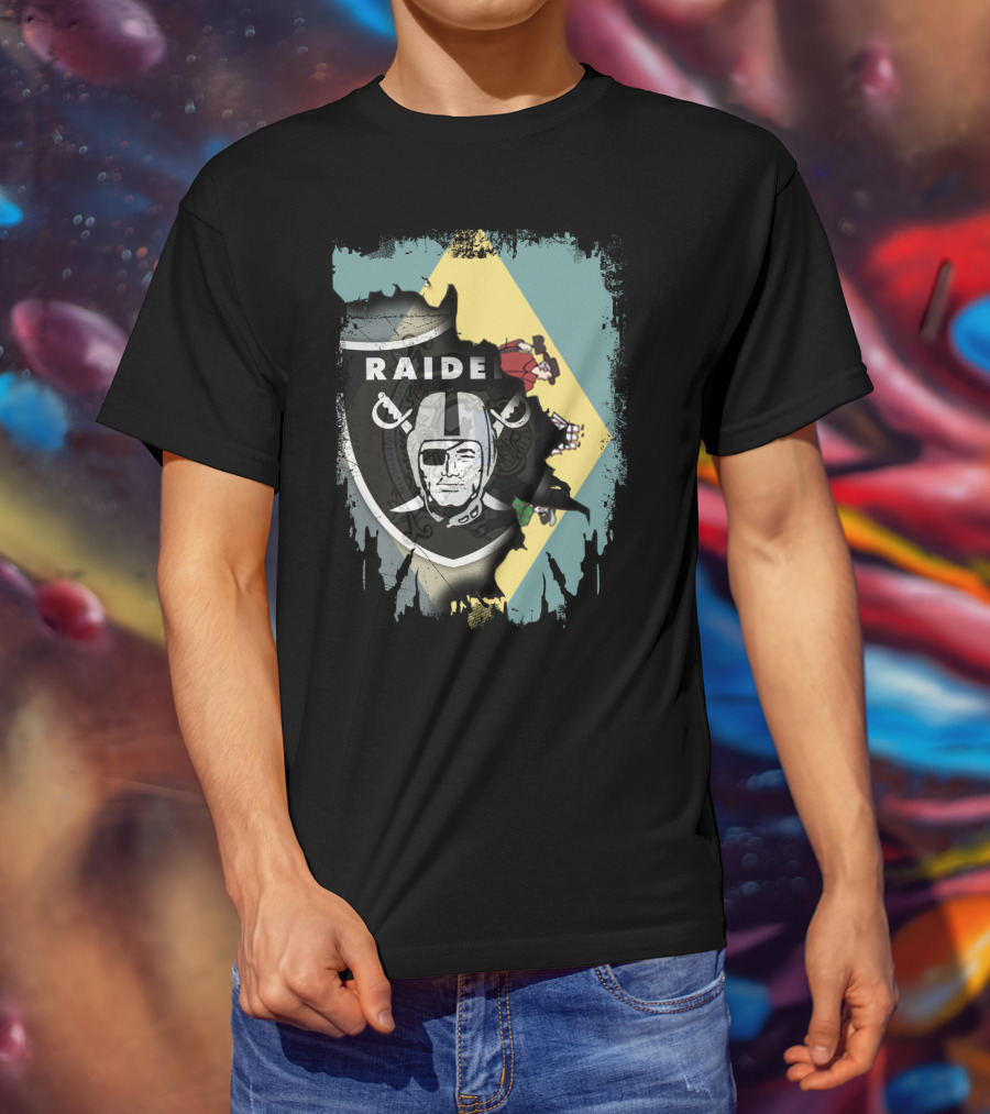 Raiders Logo Torn Delaware State Flag Background T-Shirt