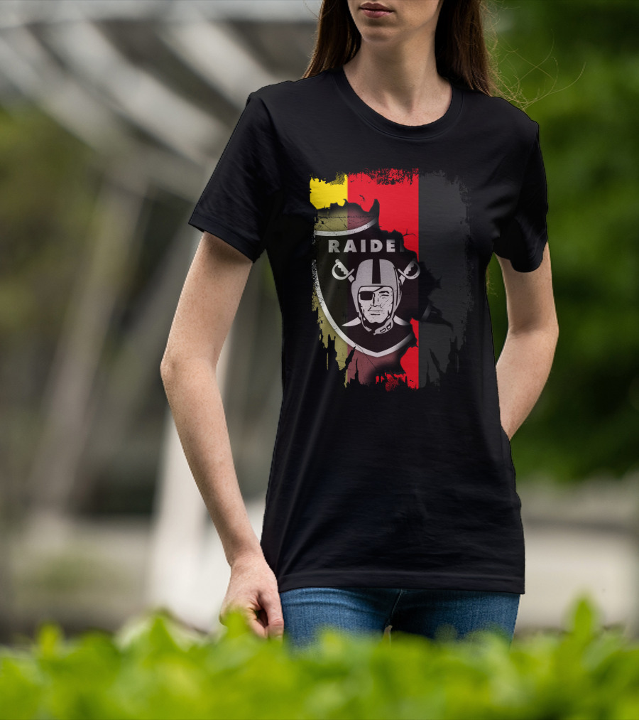 Raiders Logo Blended With Germany Flag Colors T-Shirt
