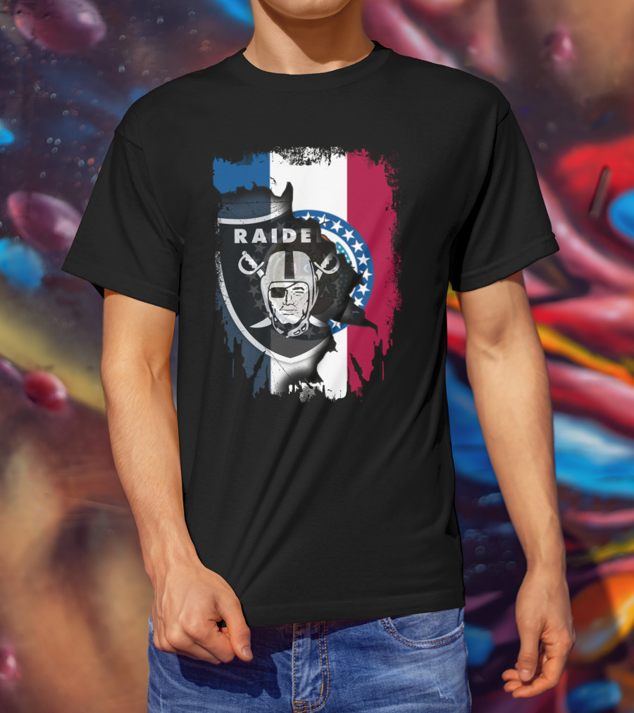 Missouri Flag With Raiders Shield Overlaid T-Shirt