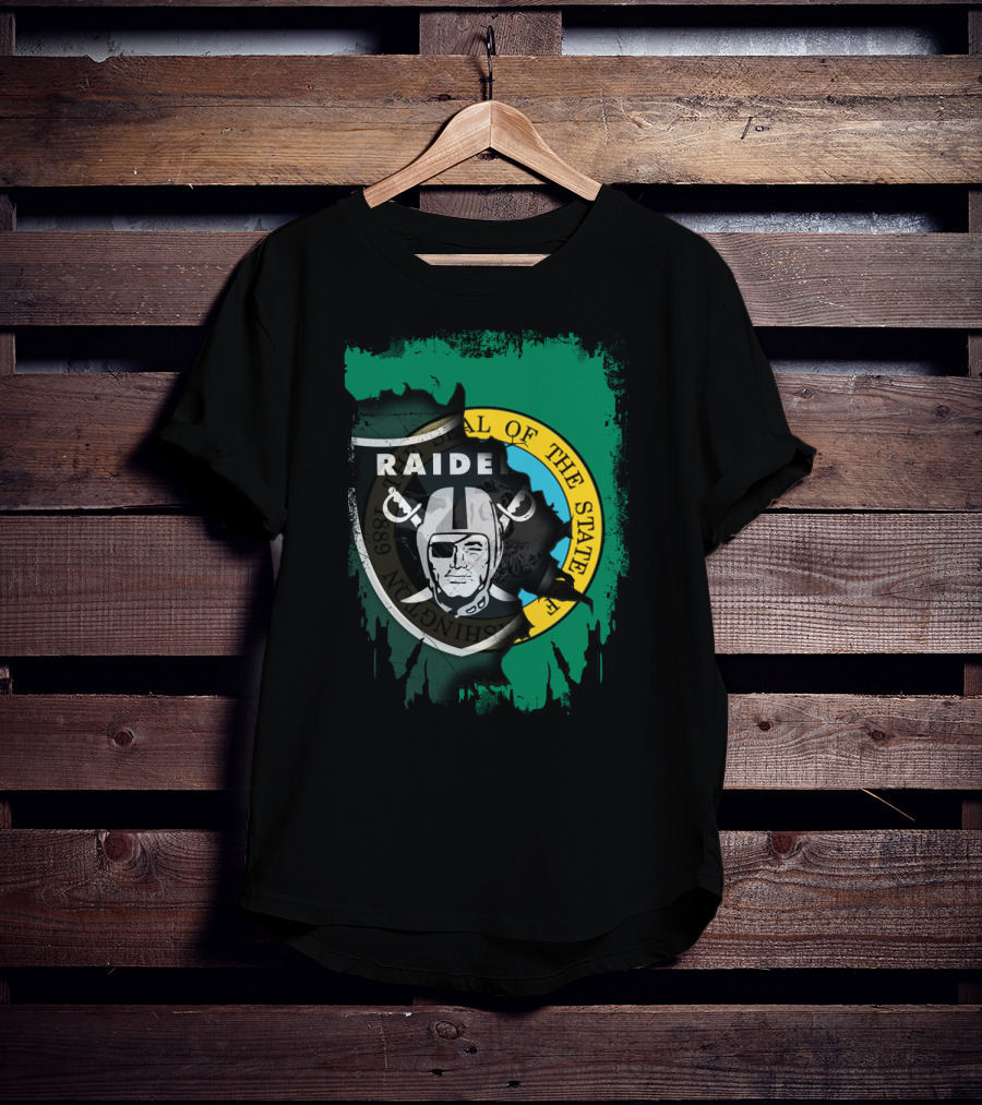 Washington State Seal And Raiders Logo Fusion T-Shirt