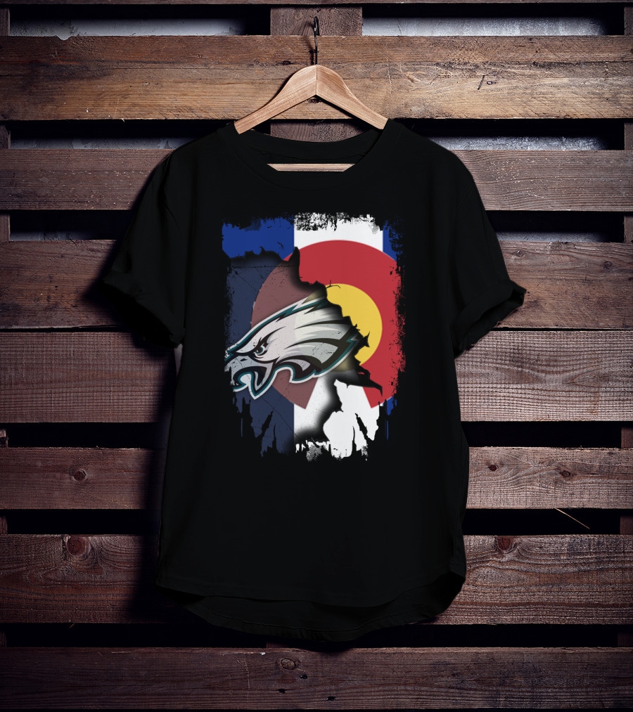 Colorado Flag With Philadelphia Eagles Head Emblem T-Shirt
