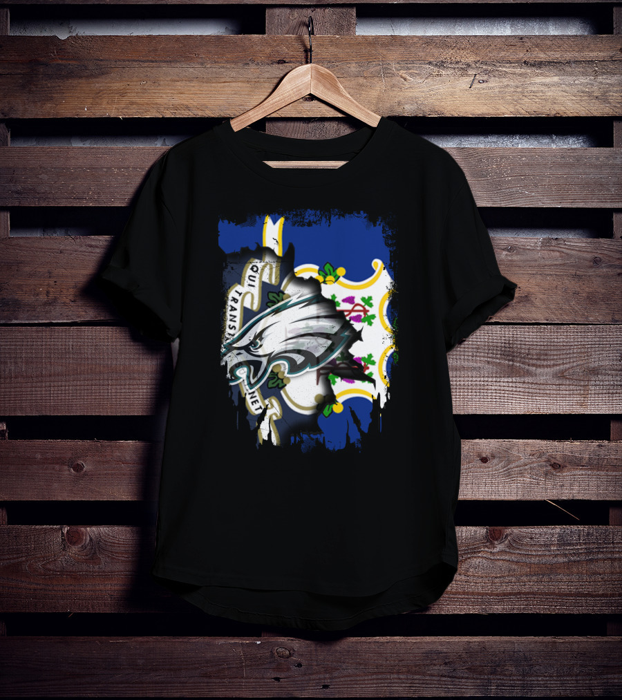 Connecticut With Eagles Qui Transtulit Sustinet Flag T-Shirt