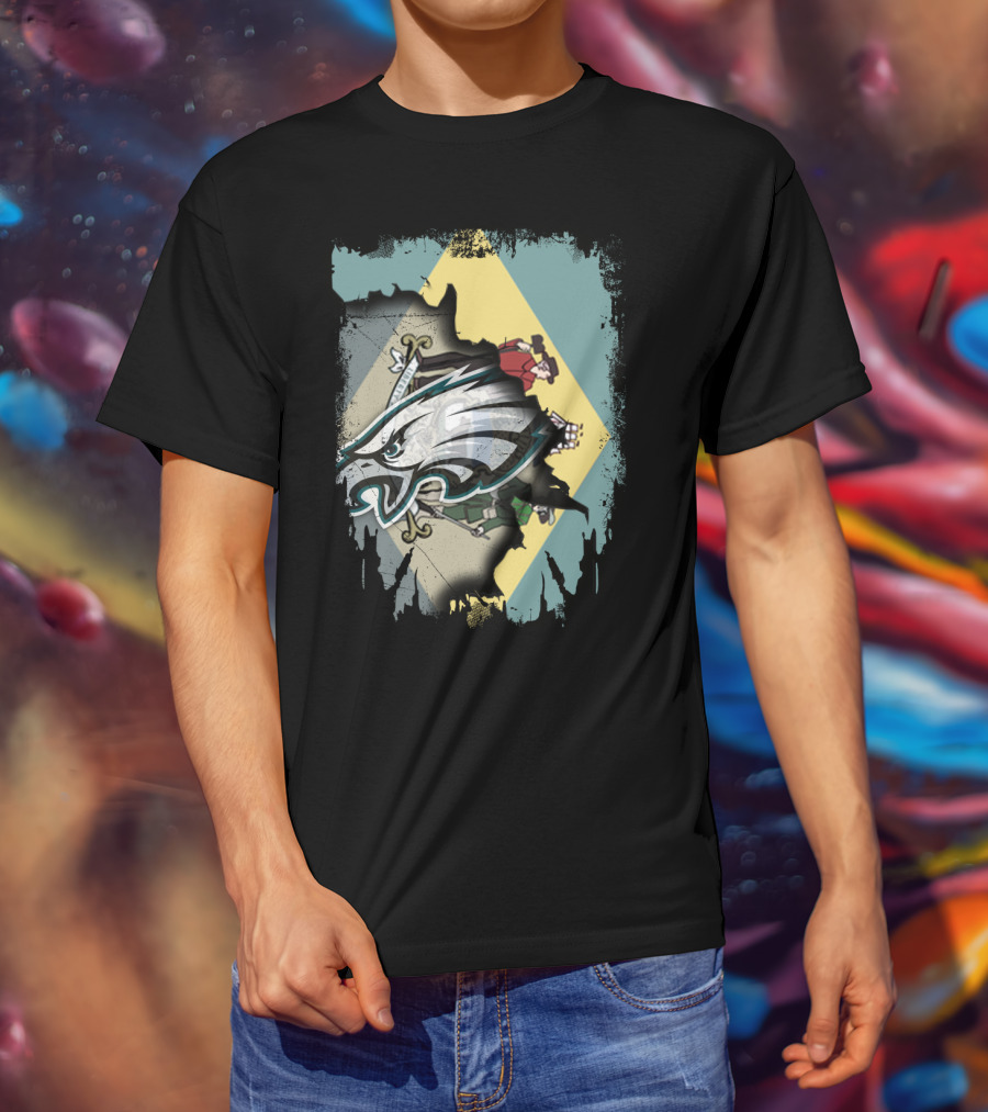 Delaware Flag With Philadelphia Eagles Logo Fusion T-Shirt