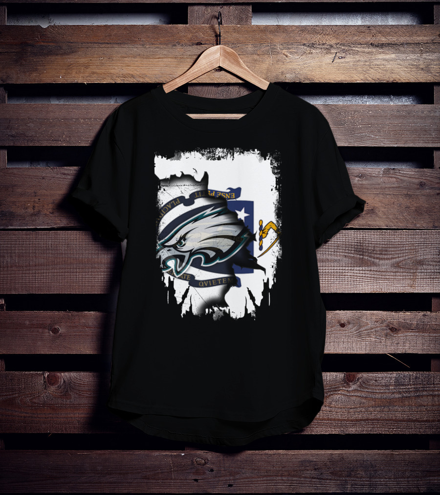Eagles And Massachusetts Flag United Together T-Shirt