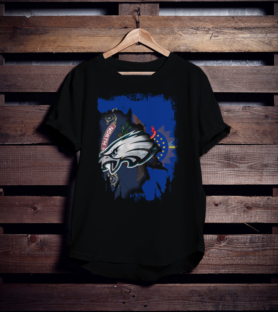 North Dakota Eagles Emblem With State Flag Background T-Shirt