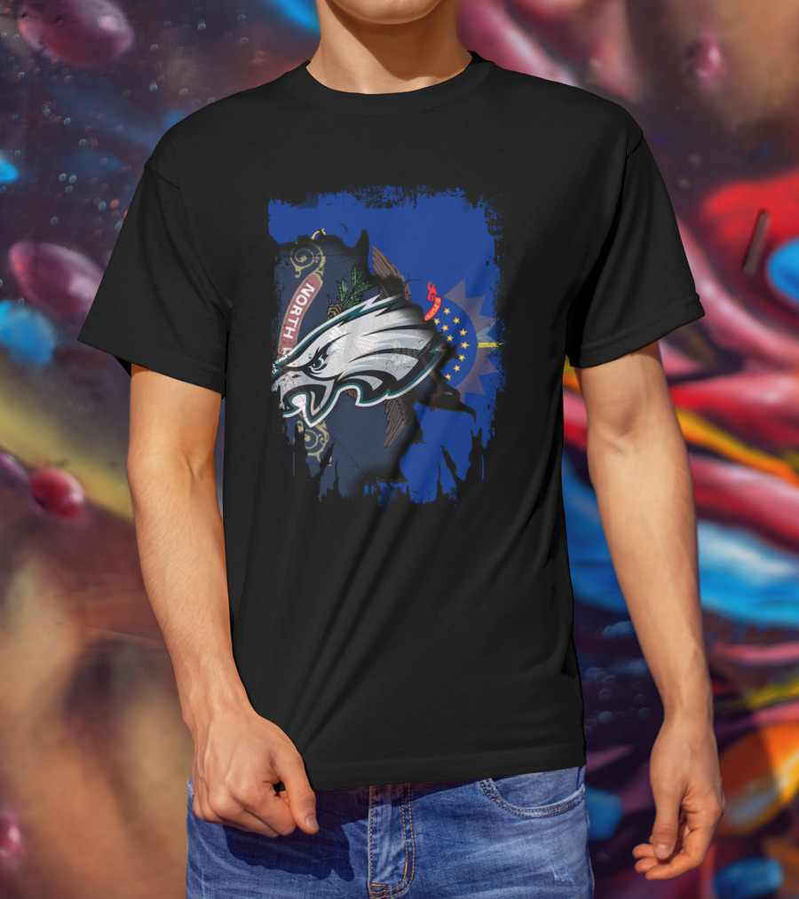 North Dakota Eagles Emblem With State Flag Background T-Shirt