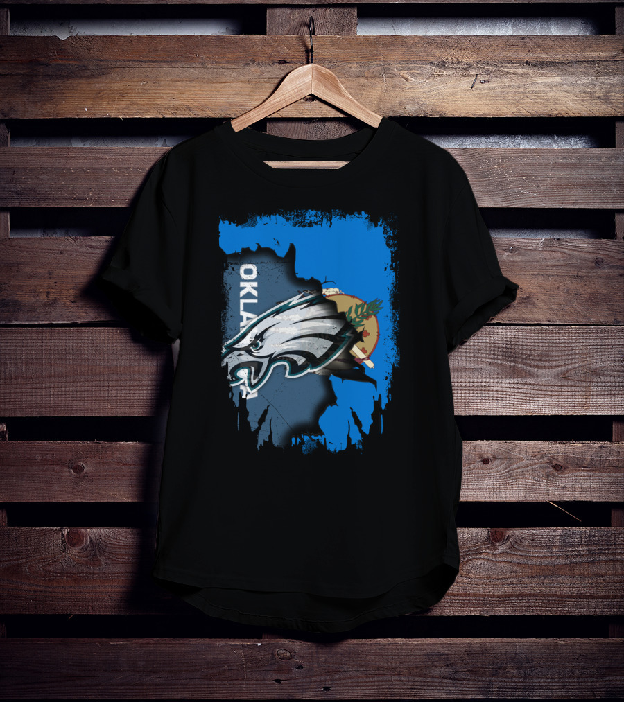 Oklahoma With Philadelphia Eagles Logo And Oklahoma State Flag T-Shirt