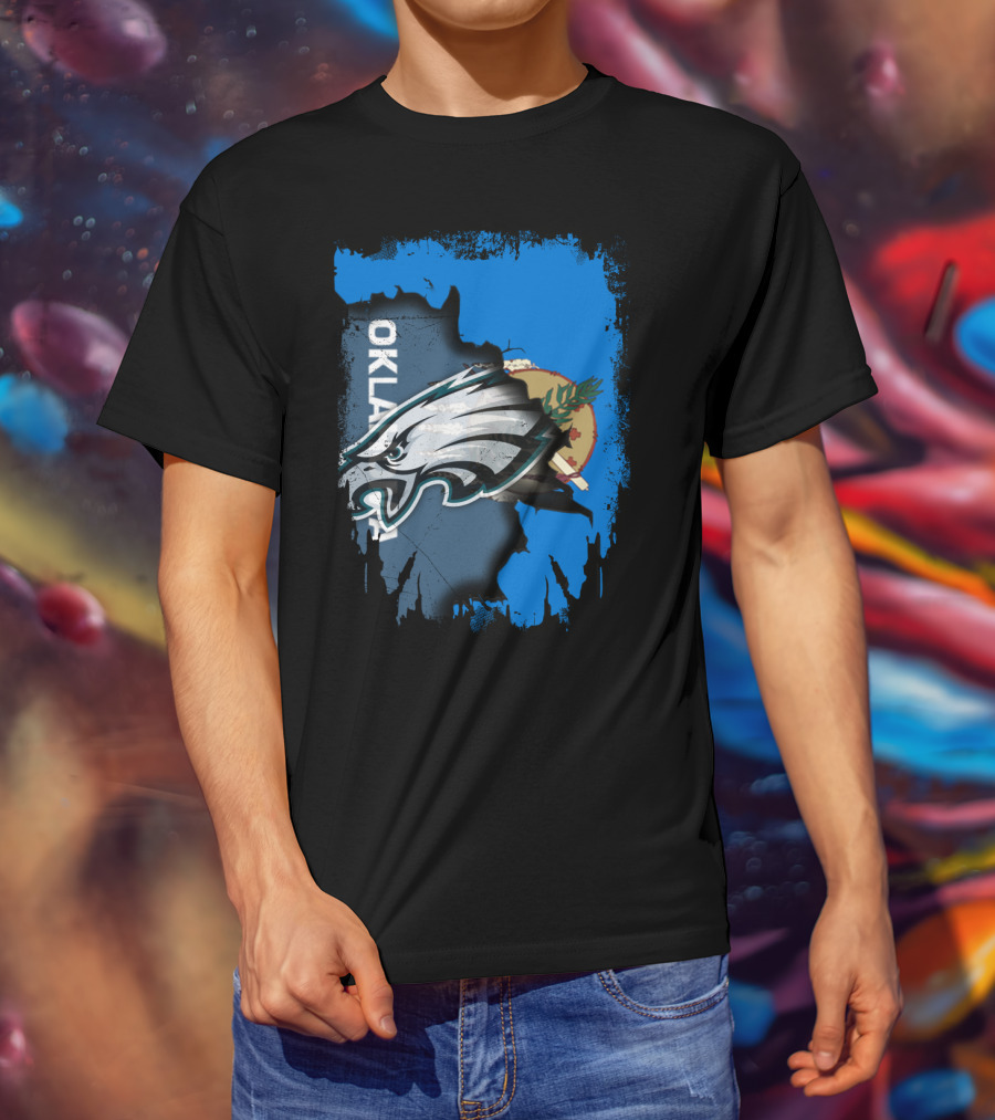 Oklahoma With Philadelphia Eagles Logo And Oklahoma State Flag T-Shirt