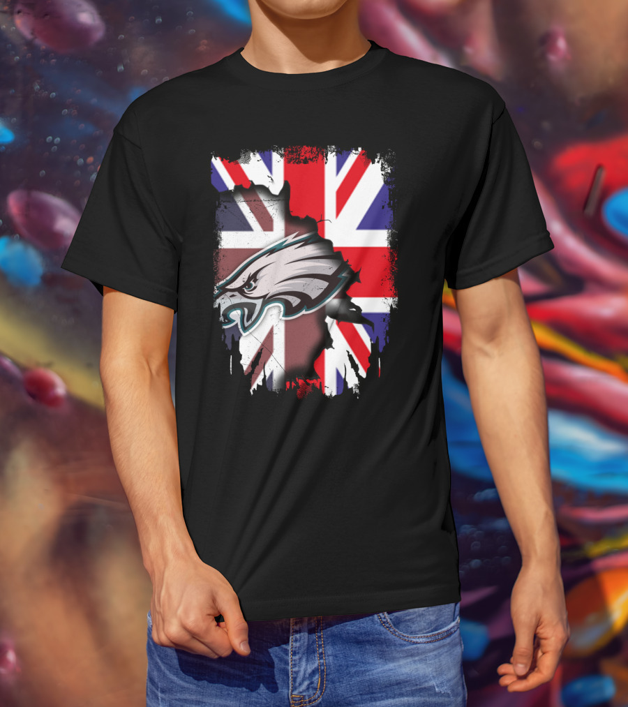 Philadelphia Eagles Overlaid On Union Jack Flag T-Shirt