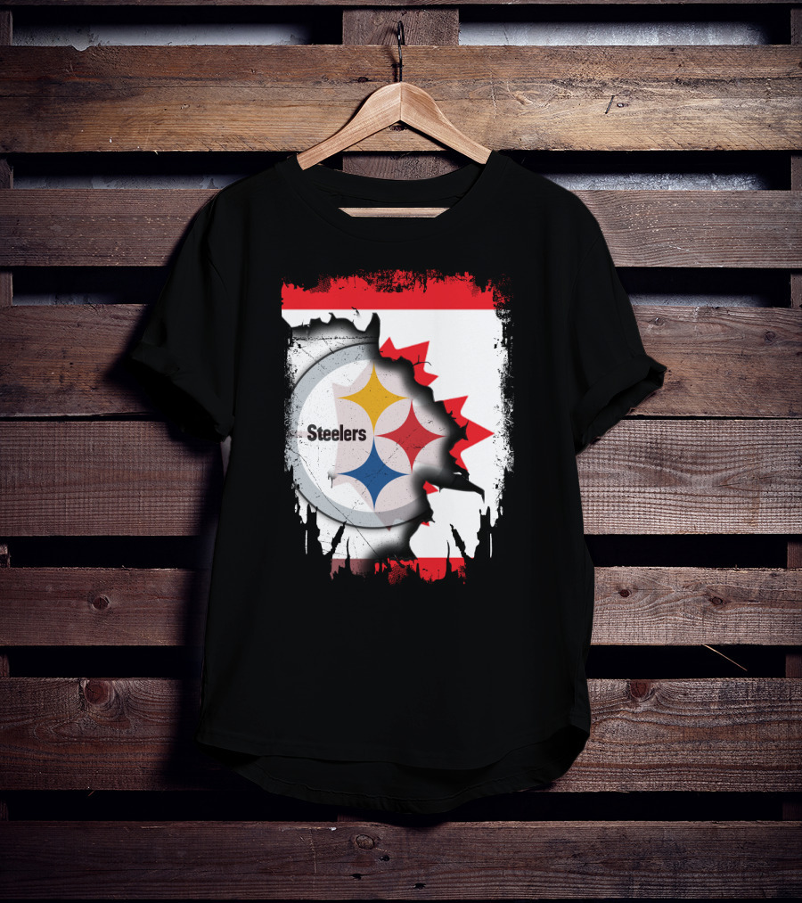 Steelers Logo With Canadian Flag Torn T-Shirt