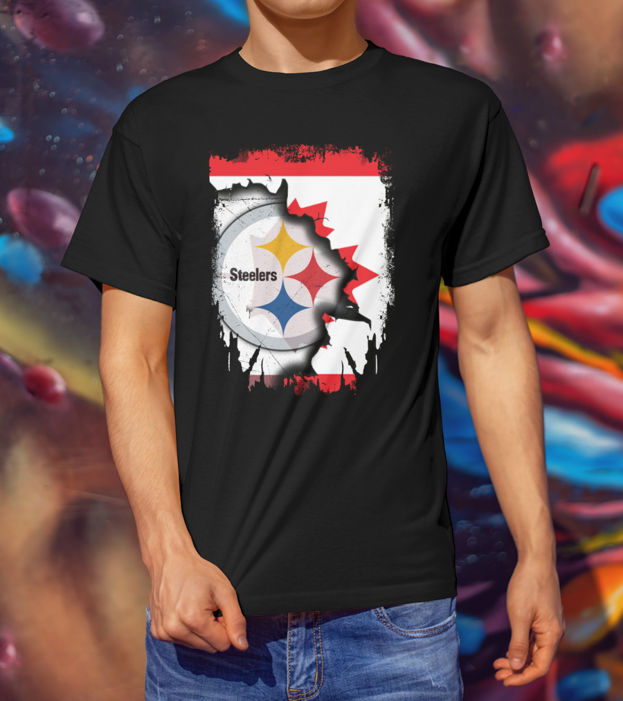 Steelers Logo With Canadian Flag Torn T-Shirt