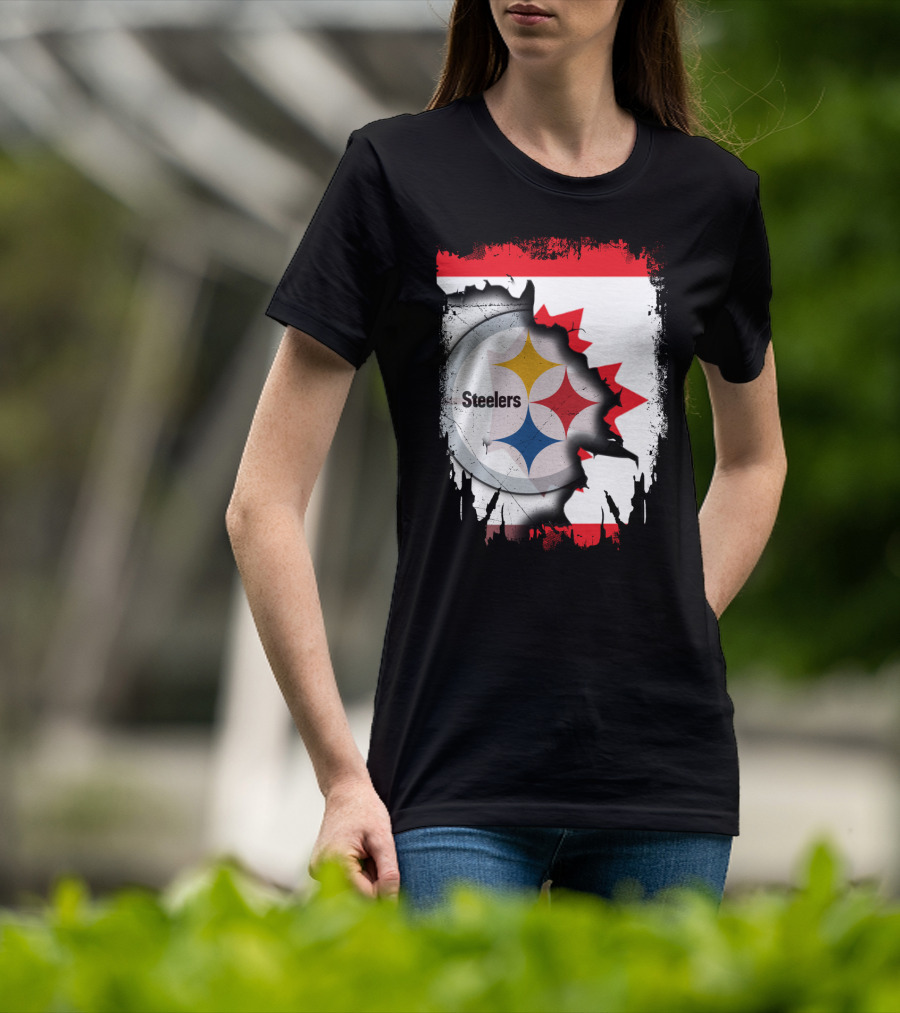 Steelers Logo With Canadian Flag Torn T-Shirt