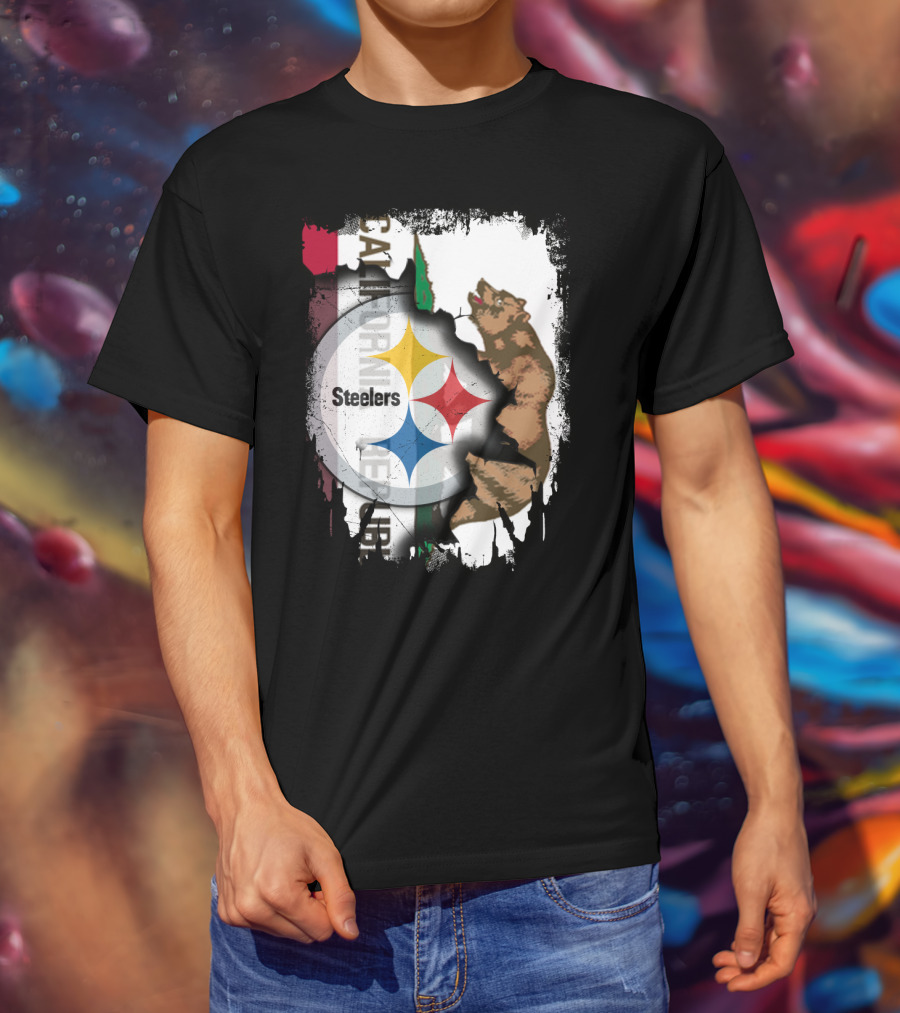 California Bear With Steelers Logo Fusion T-Shirt