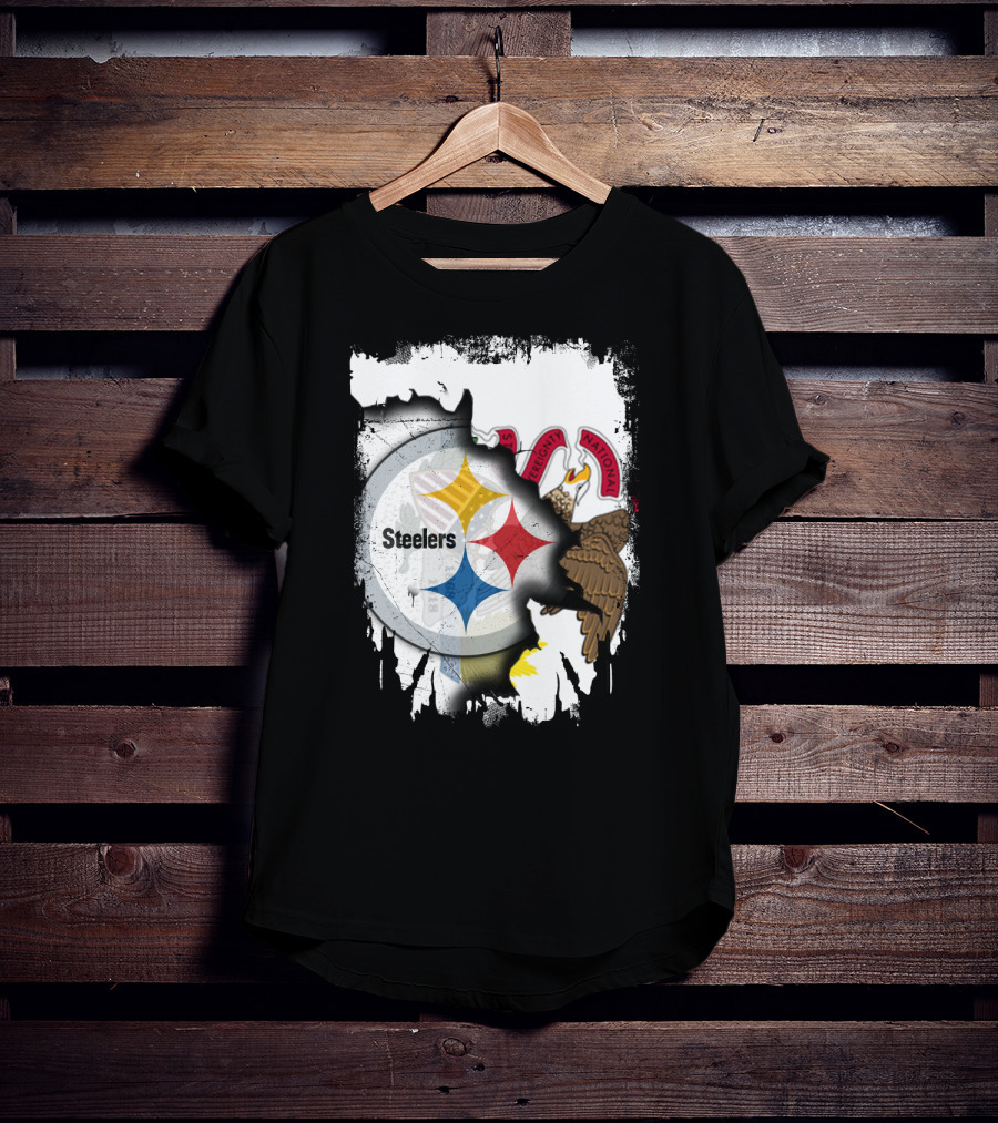 Illinois And Steelers Unity Emblem With State Symbols And NFL T-Shirt