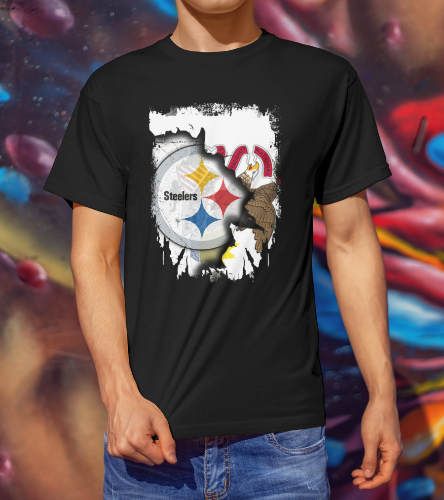 Illinois And Steelers Unity Emblem With State Symbols And NFL T-Shirt