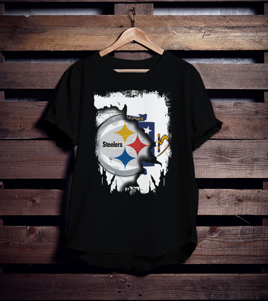 Together Massachusetts With Steelers Emblem On State Flag Background T-Shirt