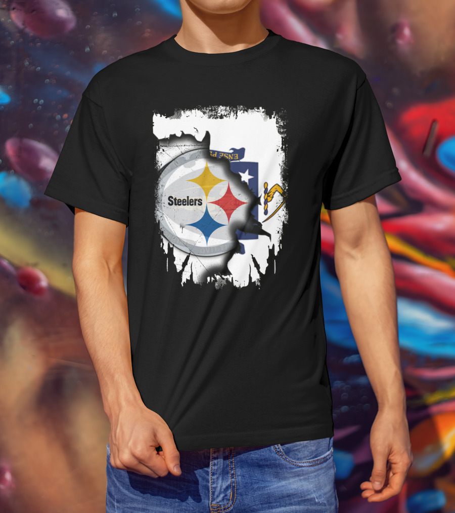 Together Massachusetts With Steelers Emblem On State Flag Background T-Shirt