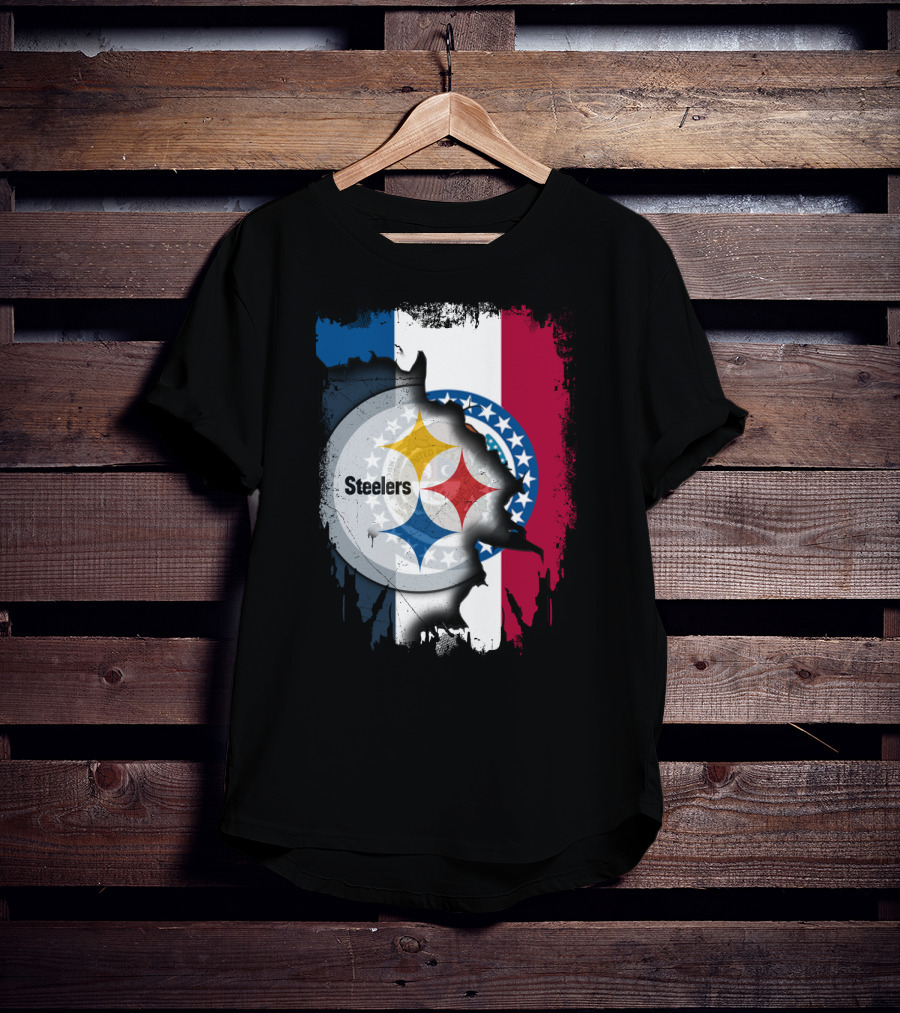 Steelers Emblem On Missouri Flag Background T-Shirt
